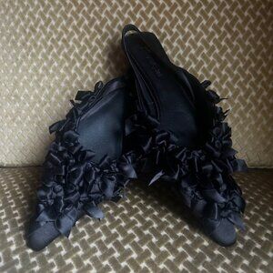Free People x Jeffrey Campbell Mayfair Black Satin Bows Sling Back Flats NEW